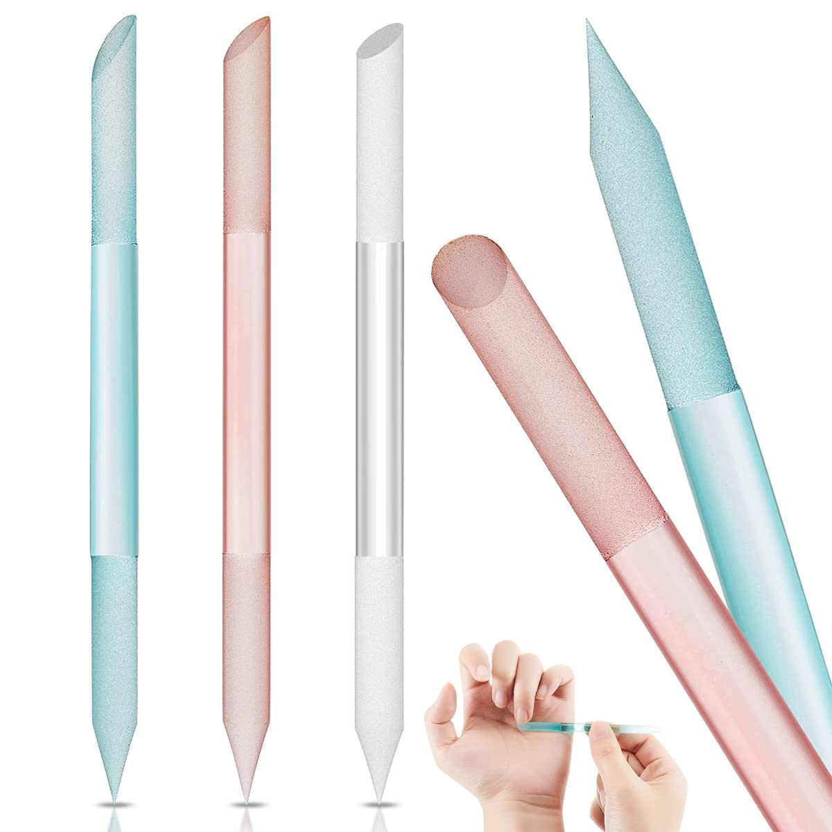 MAYCREATE 3pcs Glass Nail File Nail Filer Double Ends Cuticle Pusher Nail Filer Crystal Column Nail Filer Cuticle Pusher Manicure Tool MAYCREATE 3pcs Glass Nail File Nail Filer Double Ends Cuticle Pusher Nail Filer Crystal Column Nail Filer Cuticle Pusher Manicure Tool